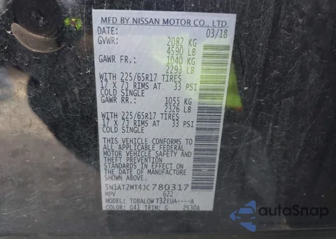 2018 Nissan Rogue Sv z USA, uszkodzony, nr VIN 5N1AT2MT4JC780317